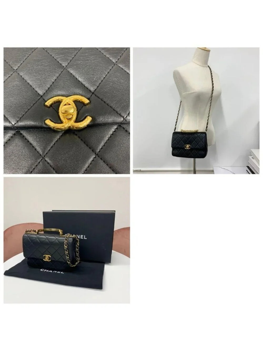 Chanel Quilted Top Handle CC Logo Leather